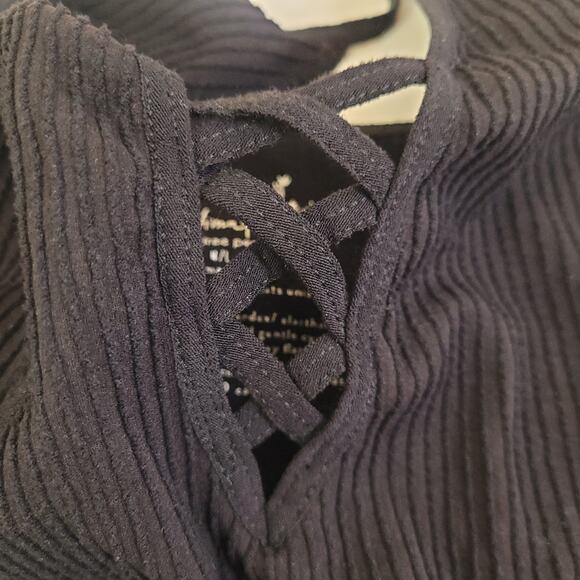 Free People Intimately Tank Top M/L Black Ribbed Knit Strappy Cami Y2K Edgy - Picture 2 of 4